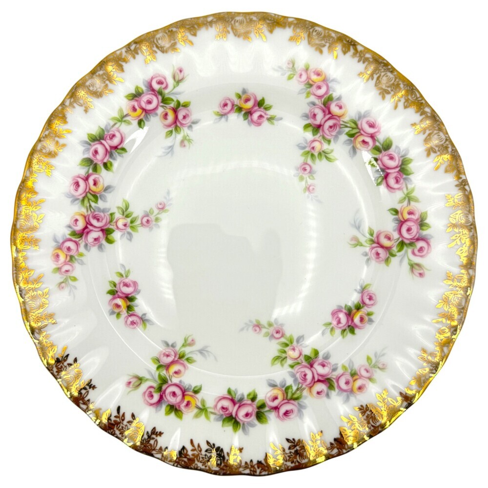 Royal Albert Dimity Rose 6.25" Plate Bone China England Pink Roses Gold Trim VTG